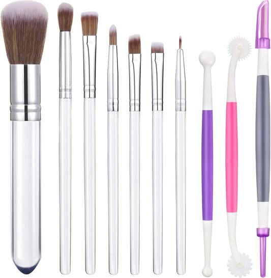 Patelai 10 Pcs Food Safe Paint Brushes Fondant Tools for Cake Baking Chocolate Sugar Cookie Decoration Cake Brushes for Luster Dust Pastry Decorating Supplies with Fondant and Gum Paste Tool(Clear)