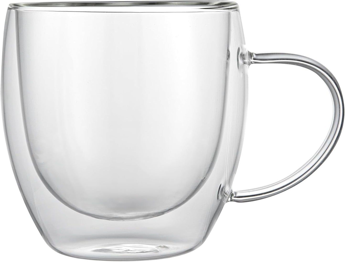 Restaurantware-Forma Professional 8.5 Ounce Glass Coffee Cups, 2 Insulated Coffee Cups With Handle - Dishwashable, Reusable, Clear Double Wall Beverage Tumblers, Freezable, For Hot Or Cold Beverages