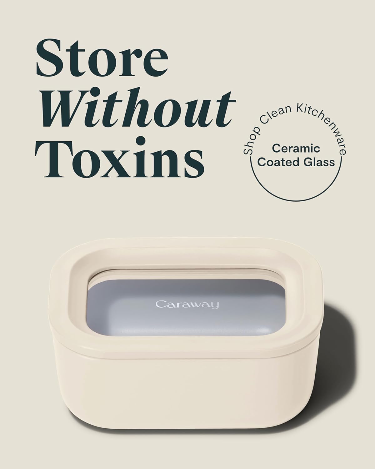 Caraway 2pc Glass Food Storage Set - 2.6 Cup Food Containers (2) - Non-Toxic Ceramic-Coated Glass - Air Release Technology - Compact & Stackable Design - Cream