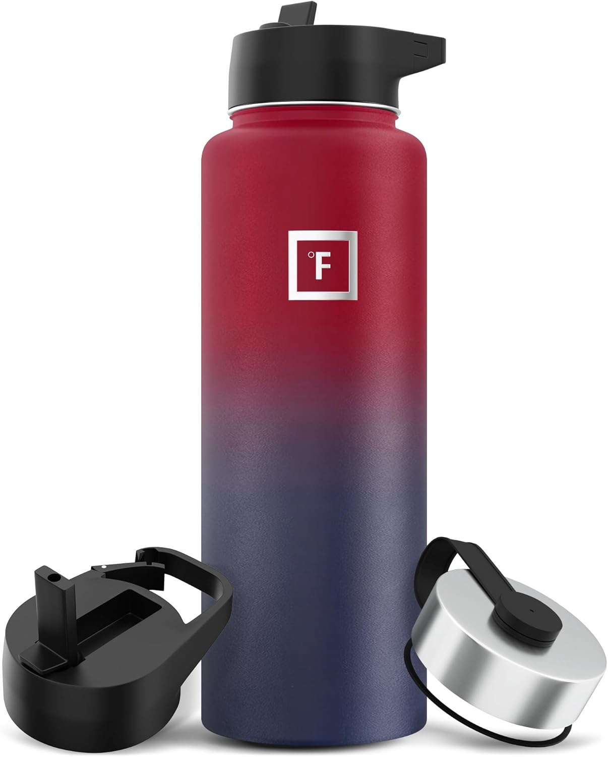 IRON °FLASK Camping & Hiking Hydration Flask with 3 Lids - Stainless Steel, Double Walled & Vacuum Insulated Water Bottle - Leak Proof & BPA Free (Dark Rainbow, Straw - 40 oz)