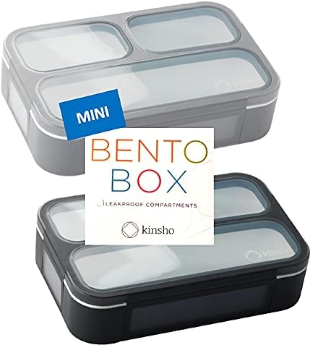 Snack Containers for Adults or Kids - MINI Bento Lunch Box | Small Leakproof Container Set for Toddlers Boys Girls, Bento-Boxes for School Daycare Travel Lunches Snacks | BPA Free | Grey Black 2 pack