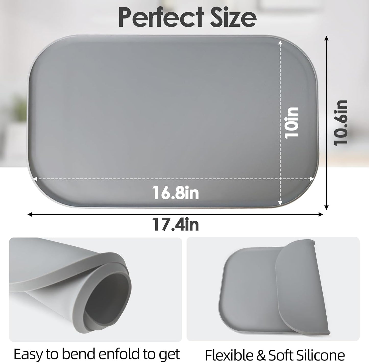 TOHONFOO Silicone Coffee Maker Mat with Lip, 17.4'' x 10.6'' Heavy Duty Coffee Maker Mat for Countertops, Coffee Tray Fit Under Coffee Machine Appliance Automatic Machines Espresso Accessory, Grey