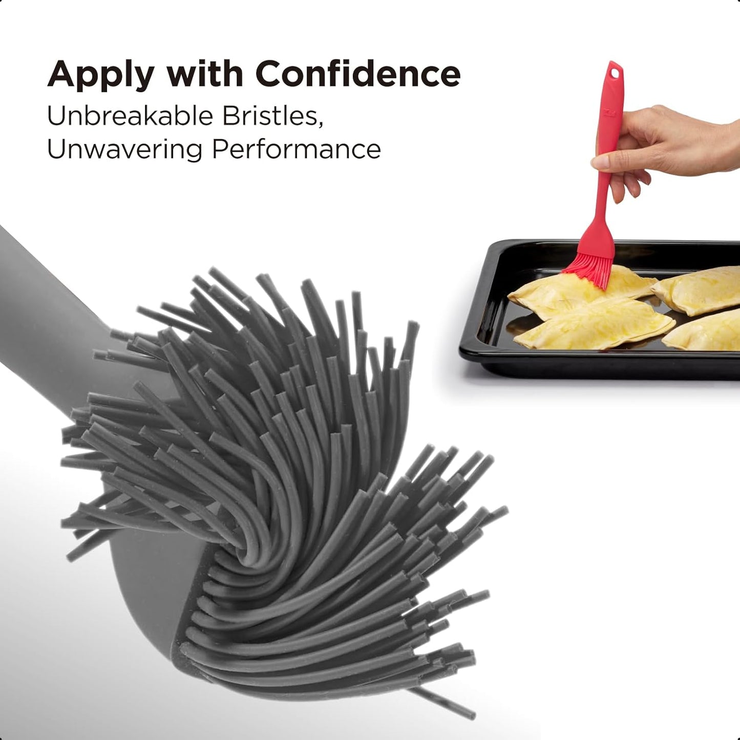 Kitchen Mama WaltzGrip Platinum Silicone Basting Pastry Brush: Set of 2 Heat-Resistant Brushes for Cooking, Baking, Grilling, and Spreading Oil or Butter - Dishwasher-Safe (Metal Gray)