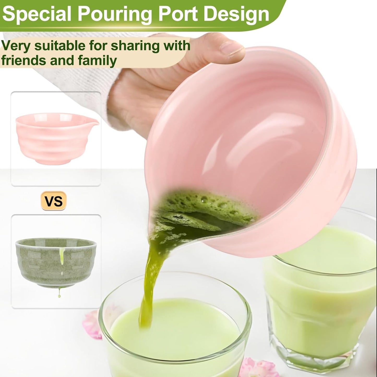 7 Pcs Matcha Whisk Set, Matcha Set with Ceramic Bowl, Whisk, Bamboo Spoon, Whisk Holder, Sifter, Scoop and Holder, Matcha Kit for Matcha Lover (Pink)