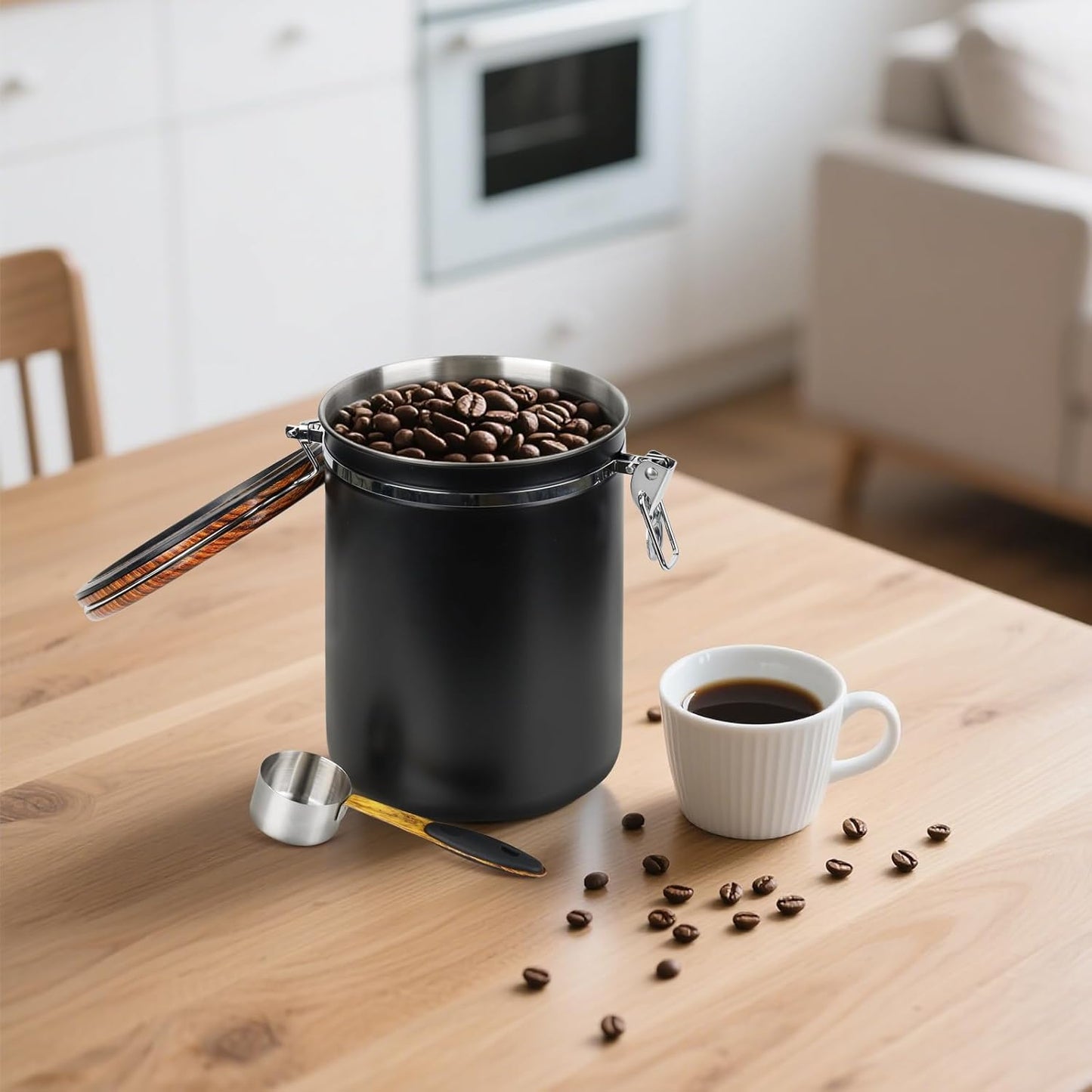 Coffee Canister, 35OZ Stainless Steel Coffee Bean Storage for 1kg Beans, Food Storage Container with Date Tracker, Scoop & CO2 Valve, Storage Jar for Grounds, Beans, Sugar, Tea