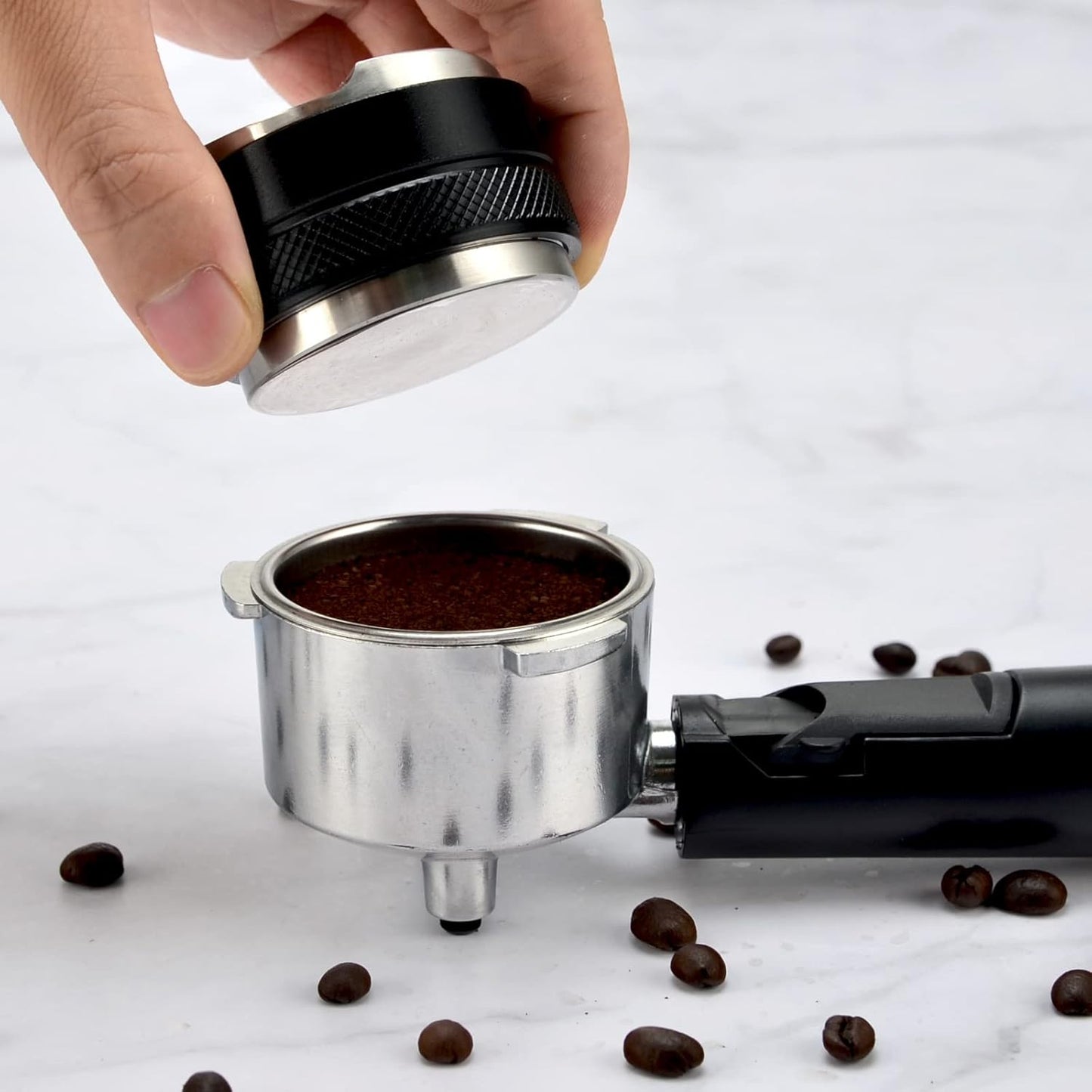 53mm Espresso Distributor & Tamper, Coffee Distributor Adjustable Height, Coffee Leveler Fits with Two-in-one Double-head and Flat-bottom Three Leaf for Macaroons Espresso Coffee