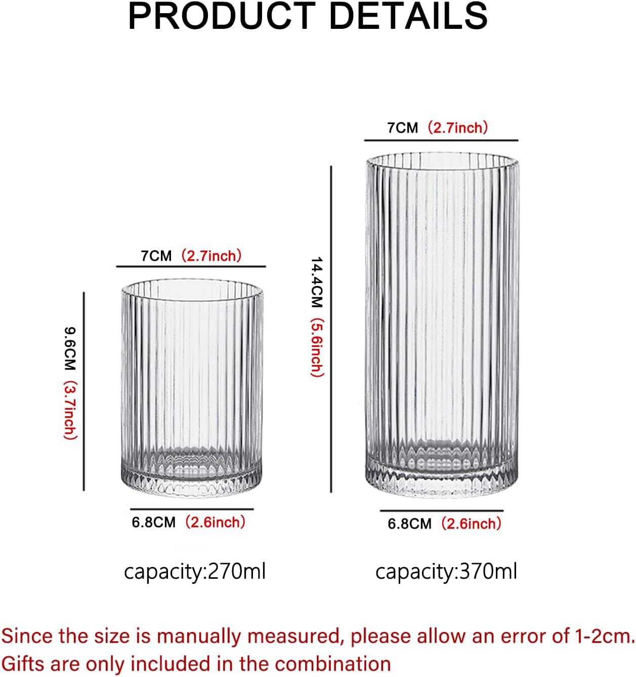 INSETLAN Glass Cups Vintage Glassware Set of 4 Small, Origami Style Transparent Cocktail Glasses Set, Bar Beverages Ice Coffee Cup Juice Ripple Drinkware, 270ml (S)