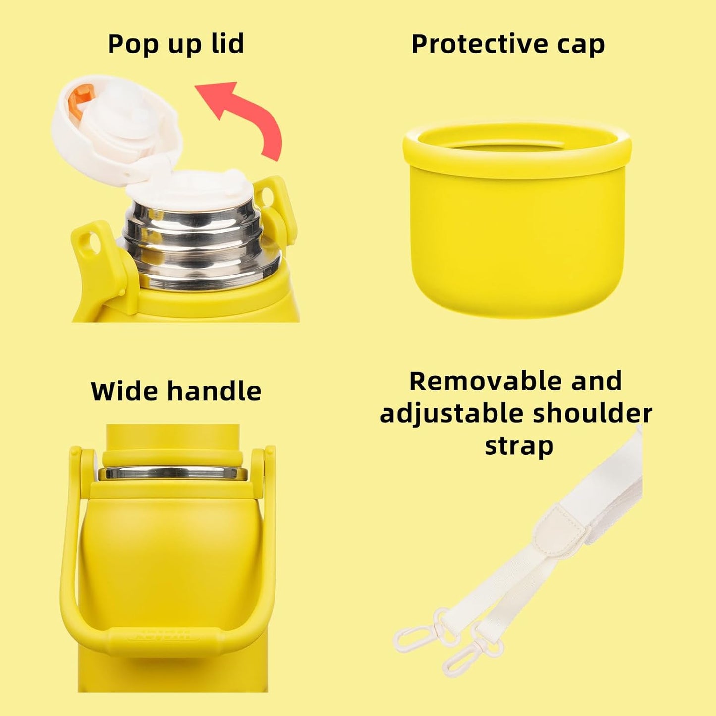 BJPKPK Insulated Thermos Water Bottle Double Wall with Handle and Lid 50oz Stainless Steel Water Bottles for Cold and Hot Beverages,Yellow