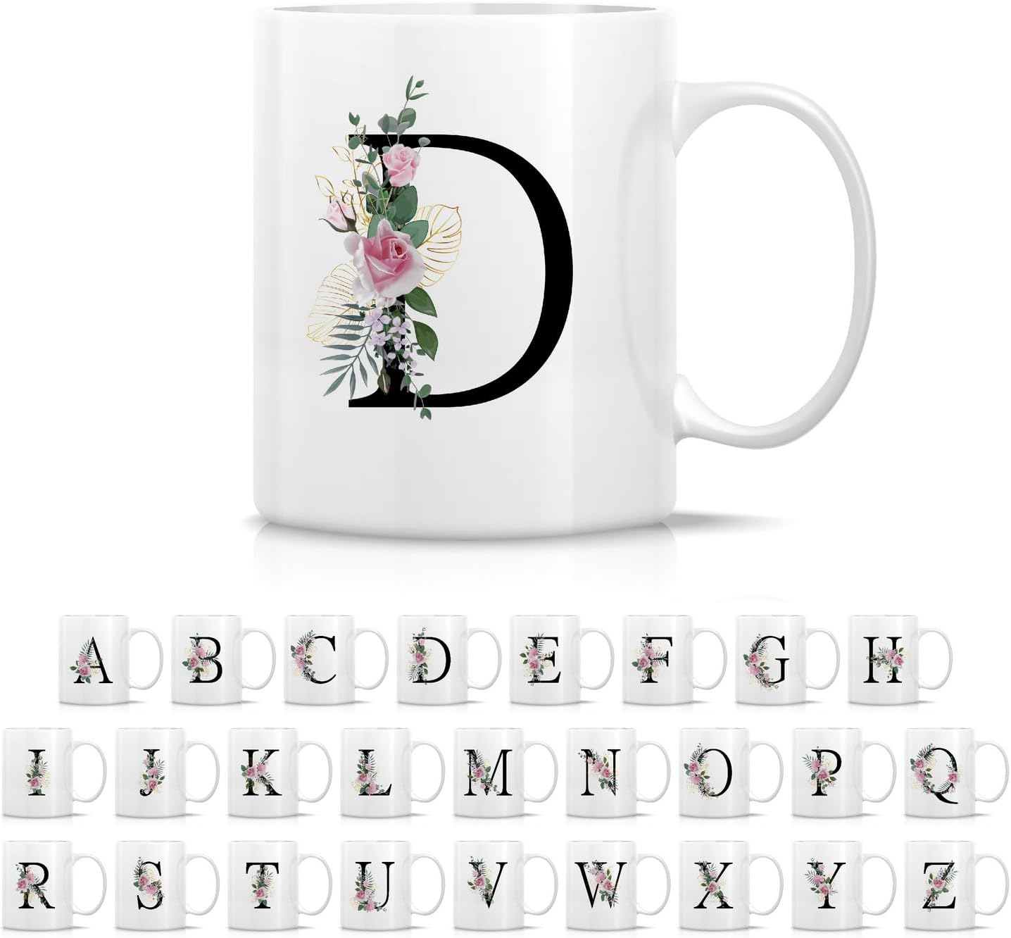 Retreez Initial A-Z Floral Botanical Bouquet Alphabet Monogrammed Monogram Mug 11 Oz Ceramic Tea Coffee Mugs - Appreciation Thank You Wedding Birthday Gifts for her friend coworker sister - D Initial