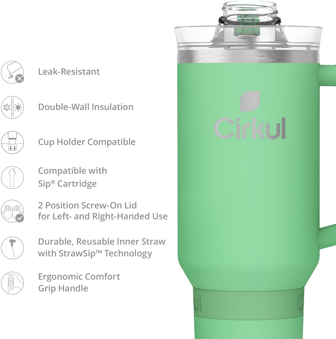 Cirkul 40oz. Eucalyptus Stainless Steel Tumbler with Handle, All-Day StrawSip™, Double-Wall Insulated