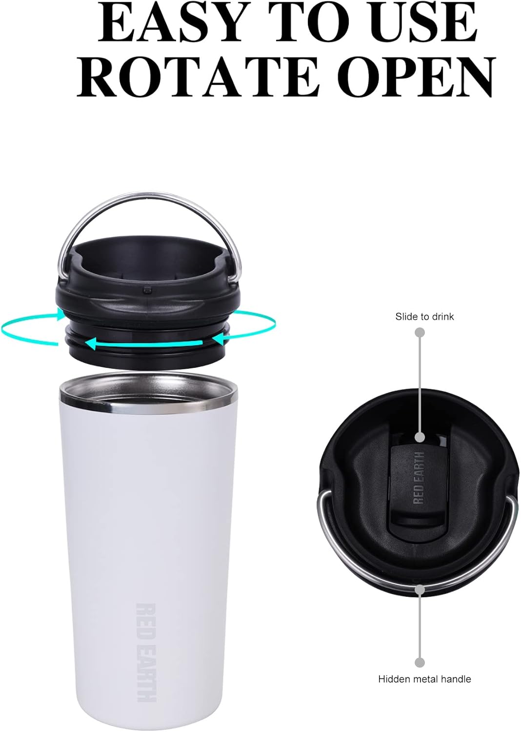 GiNT 17oz Travel Mug with Infuser and Two Lids. Vacuum Insulated 316 Stainless Steel Coffee Mug. Dishwasher Safe Mug with Tea Strainer for Hot and Cold Brew Coffee or Tea(White)