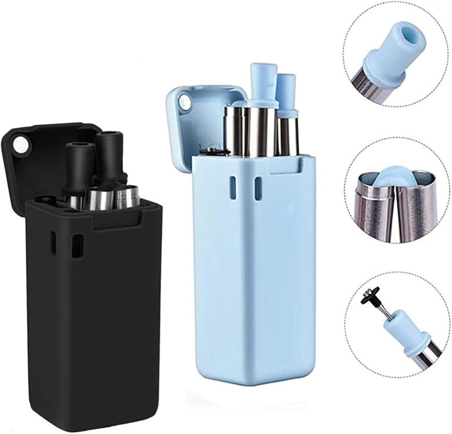 Foldable Straw with Storage Box, Reusable Folding Stainless Steel Straw, Portable Collapsible Set with Silicone Tip and Cleaner Brush for Travel Home Work (pink)