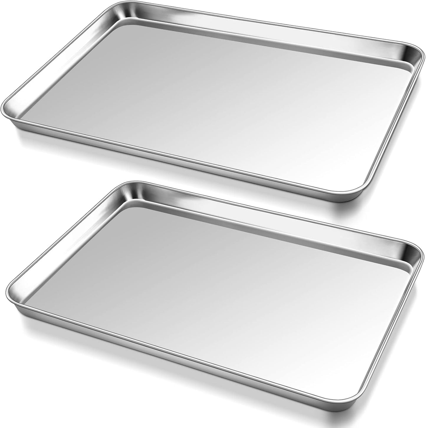 P&P CHEF 17.3 Inch Baking Cookie Sheet, Oven Pan Tray Stainless Steel Sheet Pan for Kitchen, Oven Bakeware for Multi Uses, Shiny Look & Dishwasher Safe, Healthy & Heavy Duty, 2Pcs
