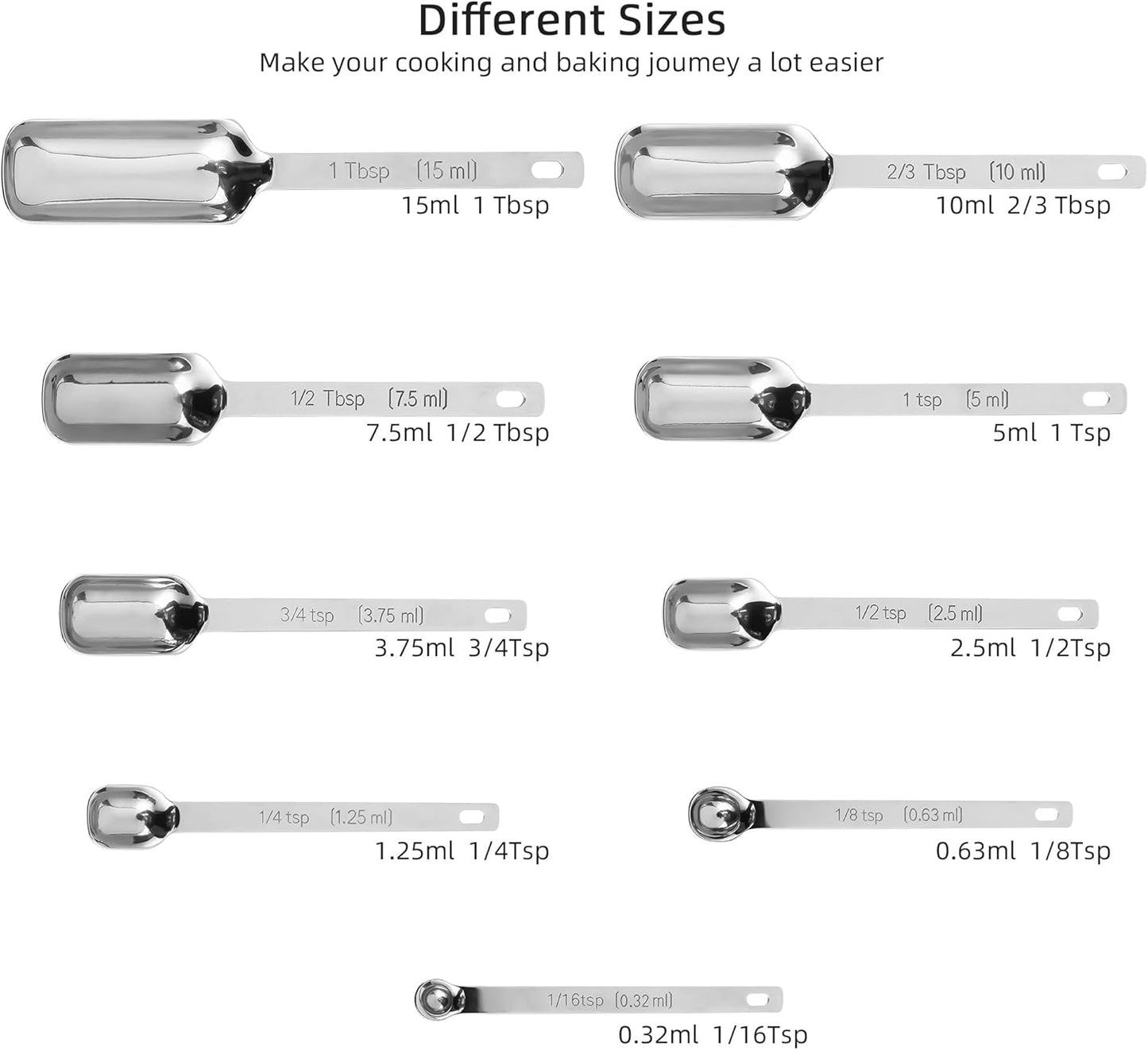 Measuring Cups and Spoons Set 17, 7 Stainless Steel Measuring Cup Set, 9 Spice Long Measuring Spoons with 1 Leveler for Kitchen and Baking, 18/8 Steel Dry Metric Measure Cups &Spoons Set