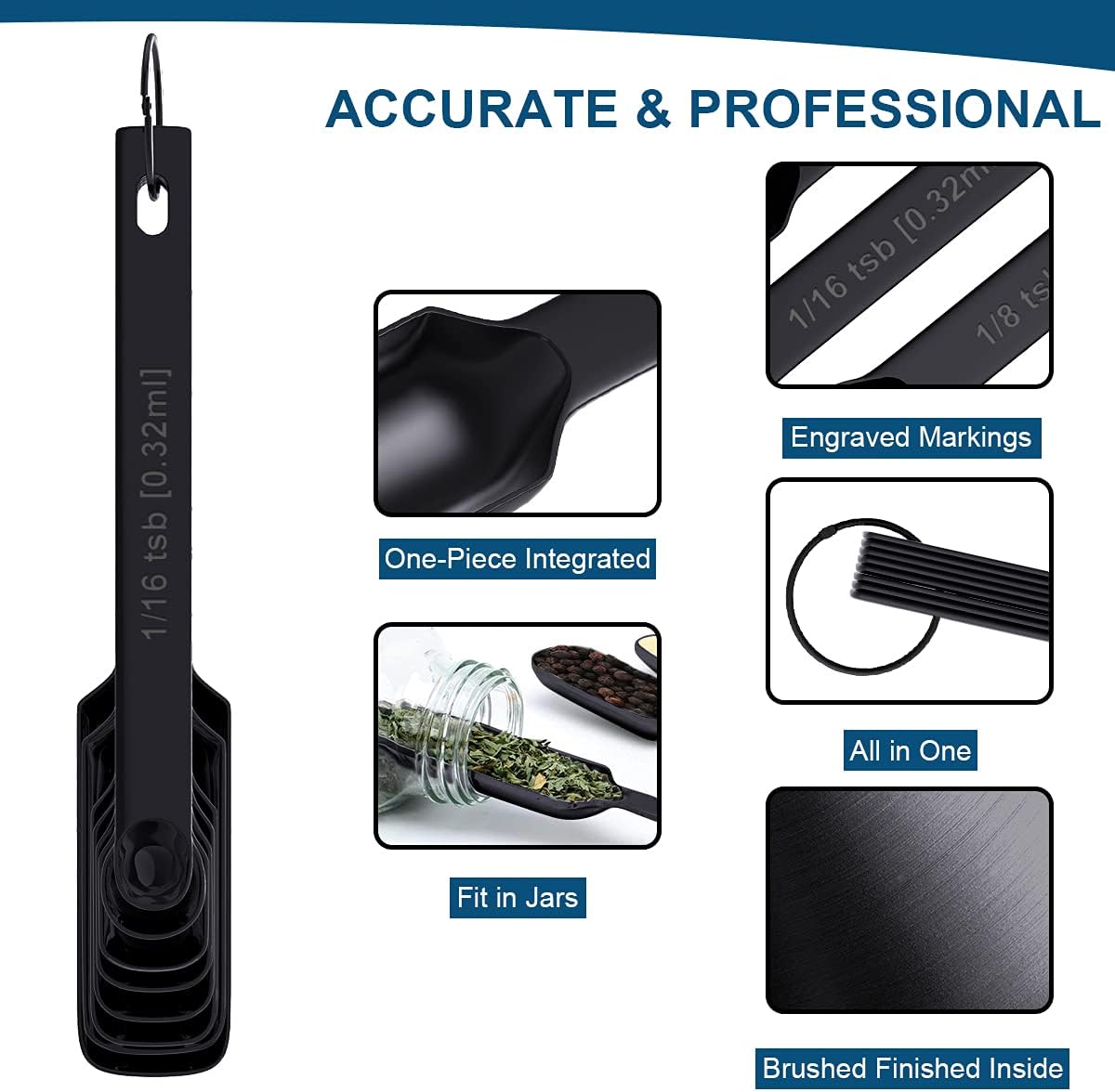 Wildone Black Measuring Cups & Spoons Set of 21 - Includes 7 Stainless Steel Nesting Measuring Cups, 8 Measuring Spoons, 1 Leveler & 5 Mini Measuring Spoons, Ideal for Dry & Liquid Ingredients