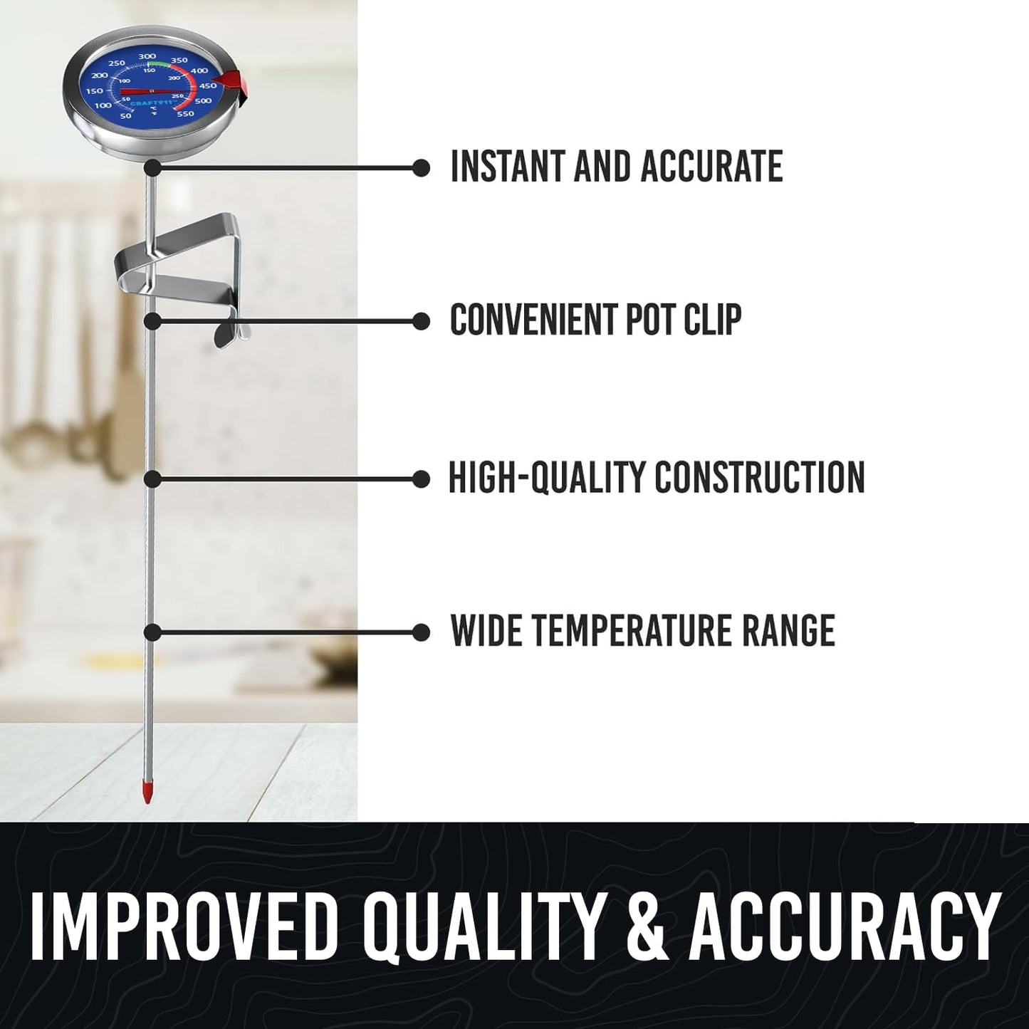 Candy Thermometer with Pot Clip -Essential for Cooking - 8" Deep Fry Oil Thermometer - Blue