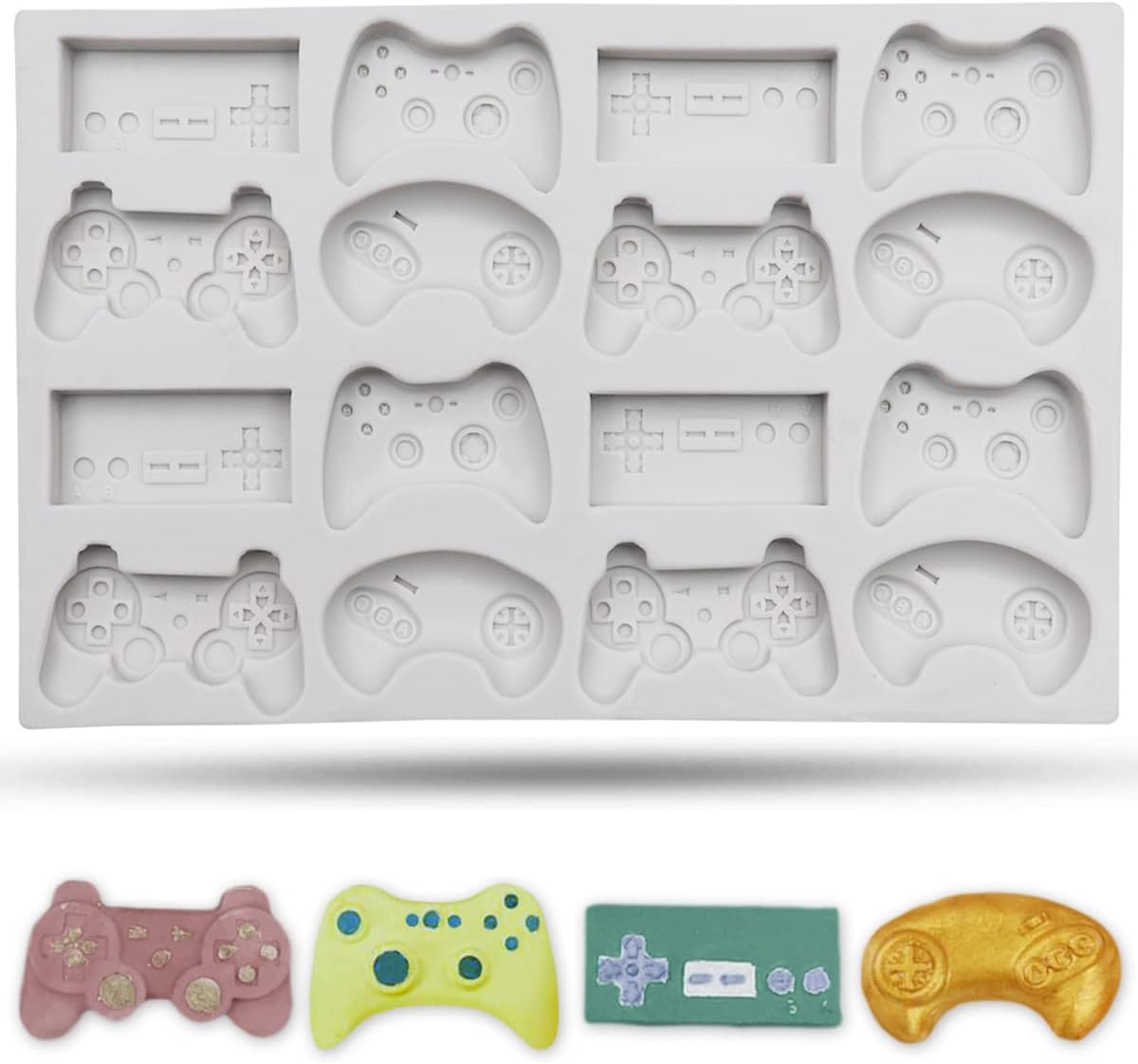 SAKOLLA Game Controller Silicone Molds, 16 Cavity Video Game Controller Molds for Chocolate, Candy, Cake Decoration, Cake Pops, Resin