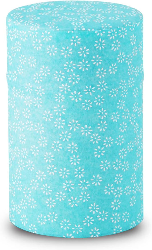 NOREN Japanese Tea Canister Tin (Yuzen Washi Paper), 3.5oz Size Made in JAPAN with Includes Inner Lid of Airtight Damp-Proof/Kitchen Jar for Loose Leaf Coffee Tea Spice and More (Small Sakura/Blue)