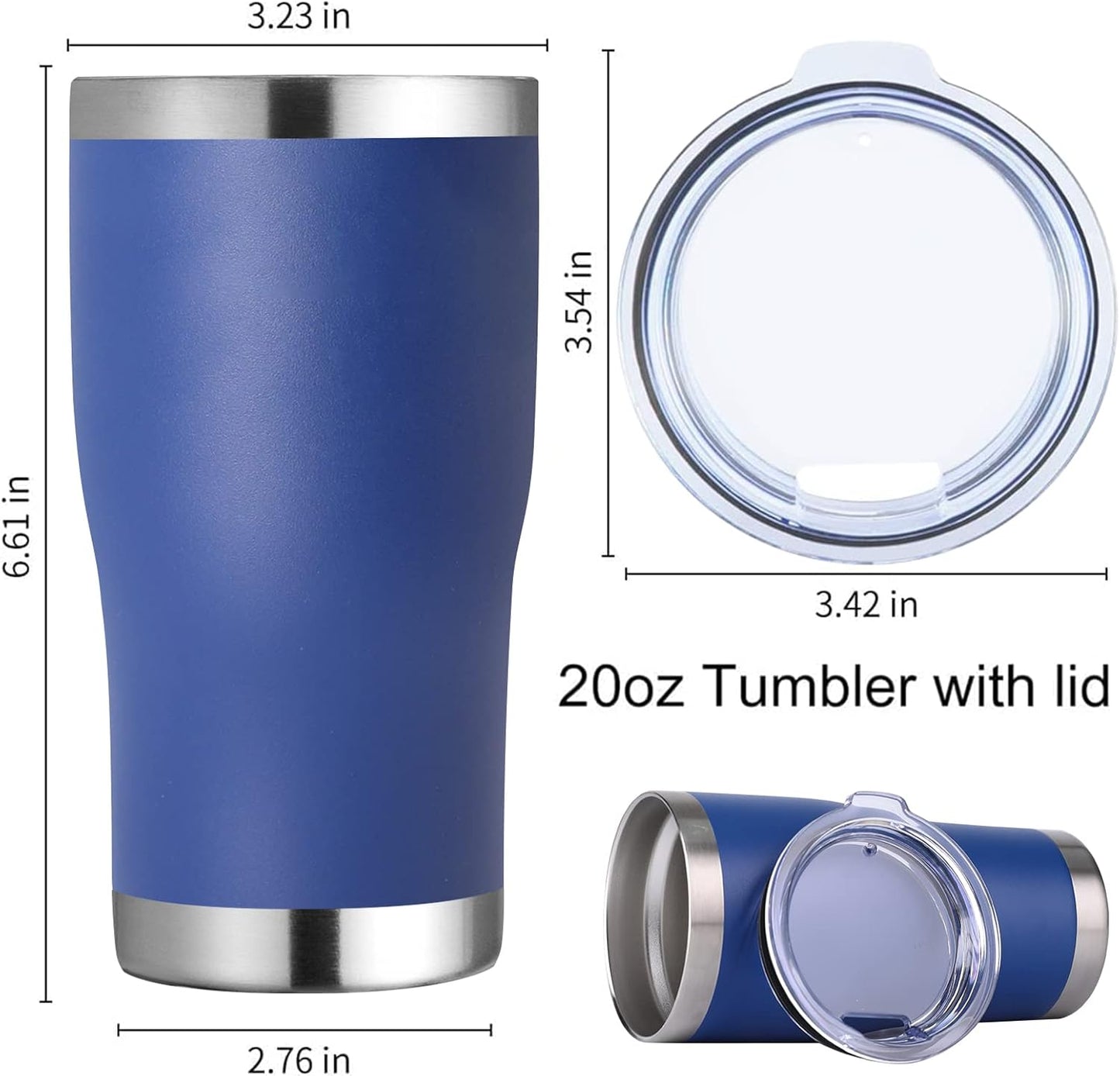 DOMICARE 20oz Tumbler with Lid Stainless Steel Tumblers Bulk, Double Wall Vacuum Insulated Coffee Travel Mug Powder Coated Tumbler, 4 Pack Dark Blue