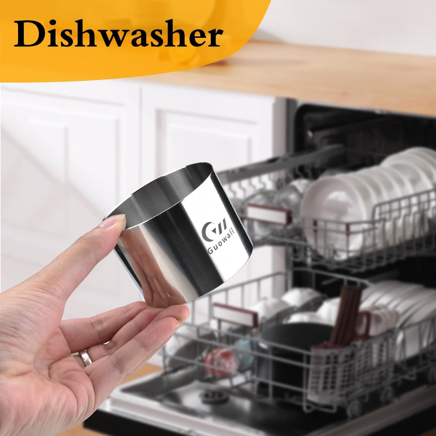 Guowall 6 pack Seamless Mousse Ring Set 3 inch Stainless Steel Round Cake Cutter Food Pastry Mold for Baking (Includes 1 Lifter, 1 Pusher and 6 Rings)