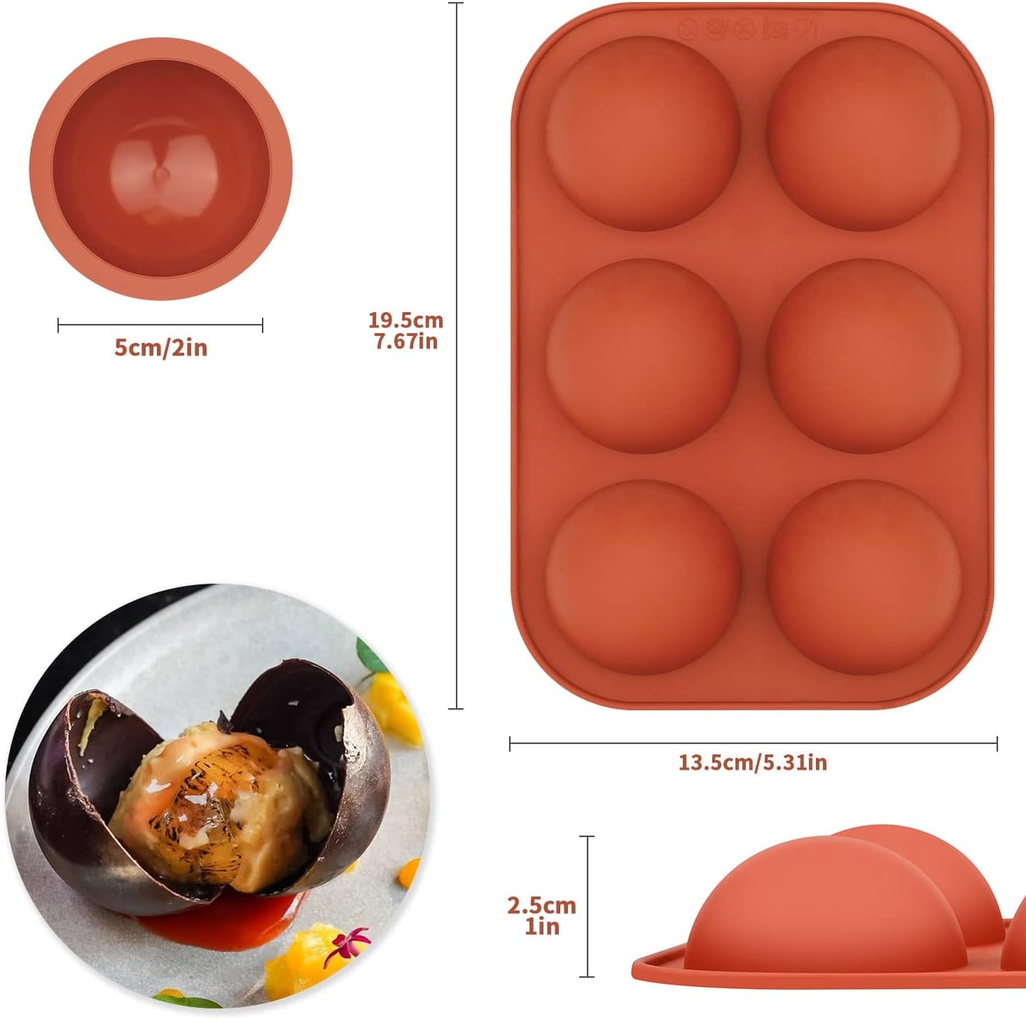 4Pack 6-Cavity Semi Sphere Silicone Mold, Baking Mold for Making Hot Chocolate Bomb, Cake, Jelly, Dome Mousse ((2Pcs Purple + 2Pcs Red))