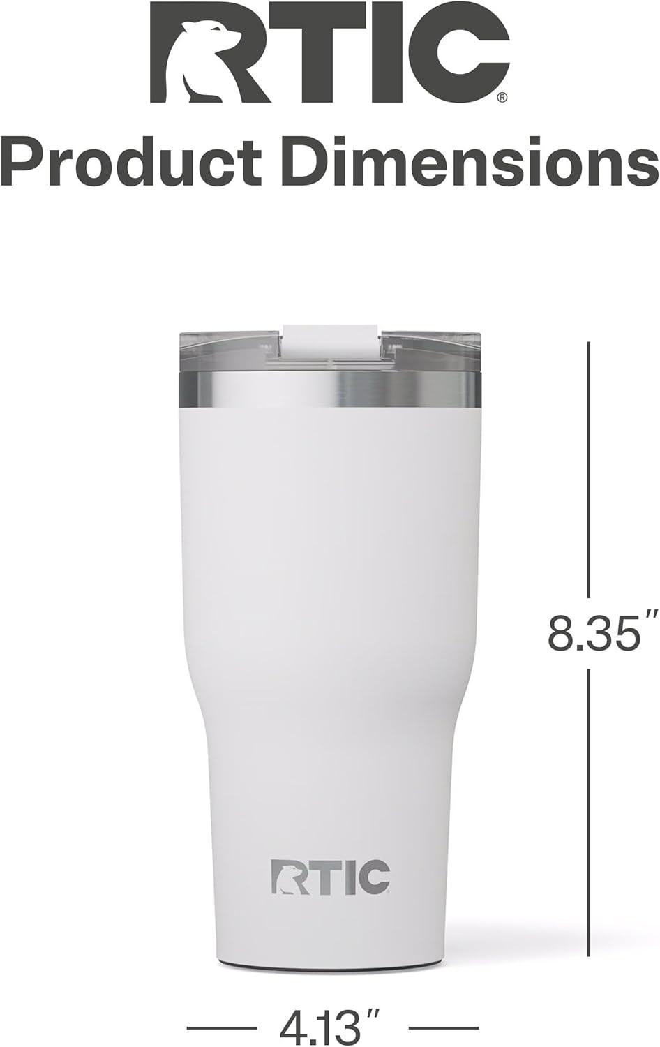 RTIC 30oz Essential Tumbler with Lid, Insulated, Stainless Steel, Metal, Double Wall Vacuum-Insulation, Ceramic Lined, Travel Cup for Iced Coffee, Tea, Hot and Cold Drink, White