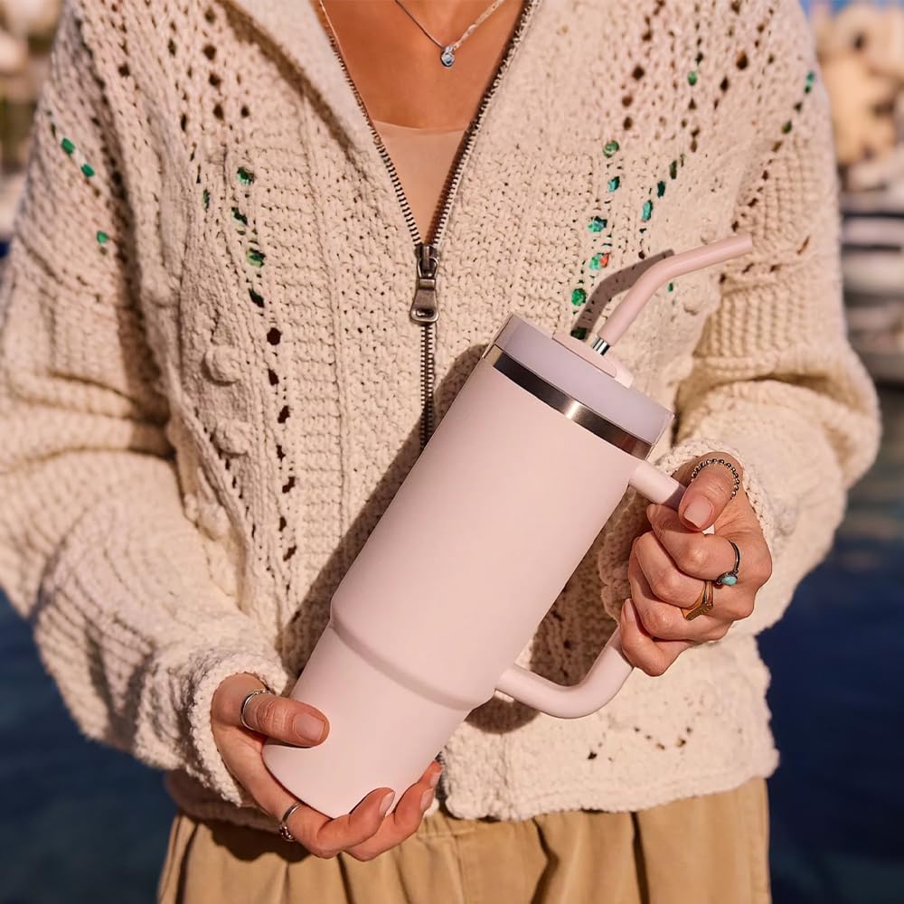 Metal Straw Reusable for Stanley Cup 40 oz Tumbler, Stainless Steel Replacement Straight Straw for Simple Modern, Meoky, Owala Tumbler for 40 oz Tumblers, Cleaning Brush, 1 Portable Bag