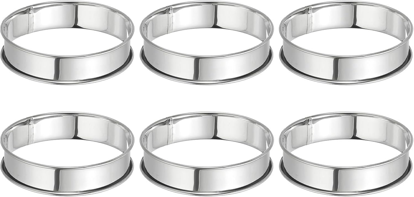 HARFINGTON 6pcs Crumpet Rings 3.94" Nonstick Round Cake Ring Stainless Steel Double Rolled English Pastry Rings for Kitchen Baking Crumpet Dessert, Silver