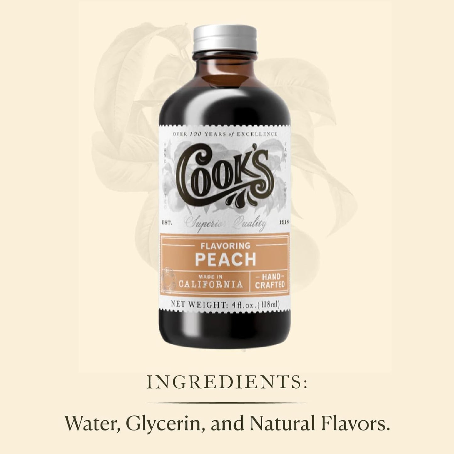 Cook's, Peach Flavoring for Baking, Preserves, Ice Cream, Jam, Cakes, 4oz
