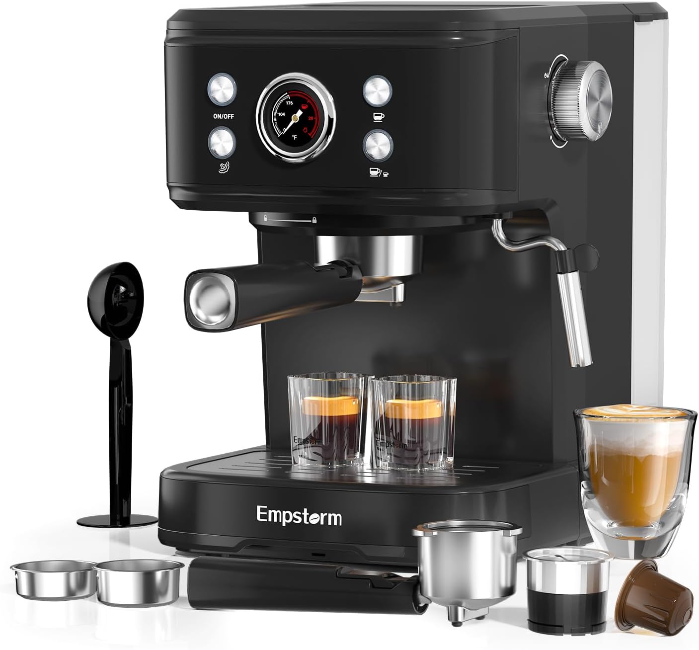 2in1 20 Bar Espresso Machine with Milk Frother, Coffee Latte Cappuccino Maker for Home, Coffee Machine Suitable for Coffee Powder/Capsules, Espresso Machines with Thermometer