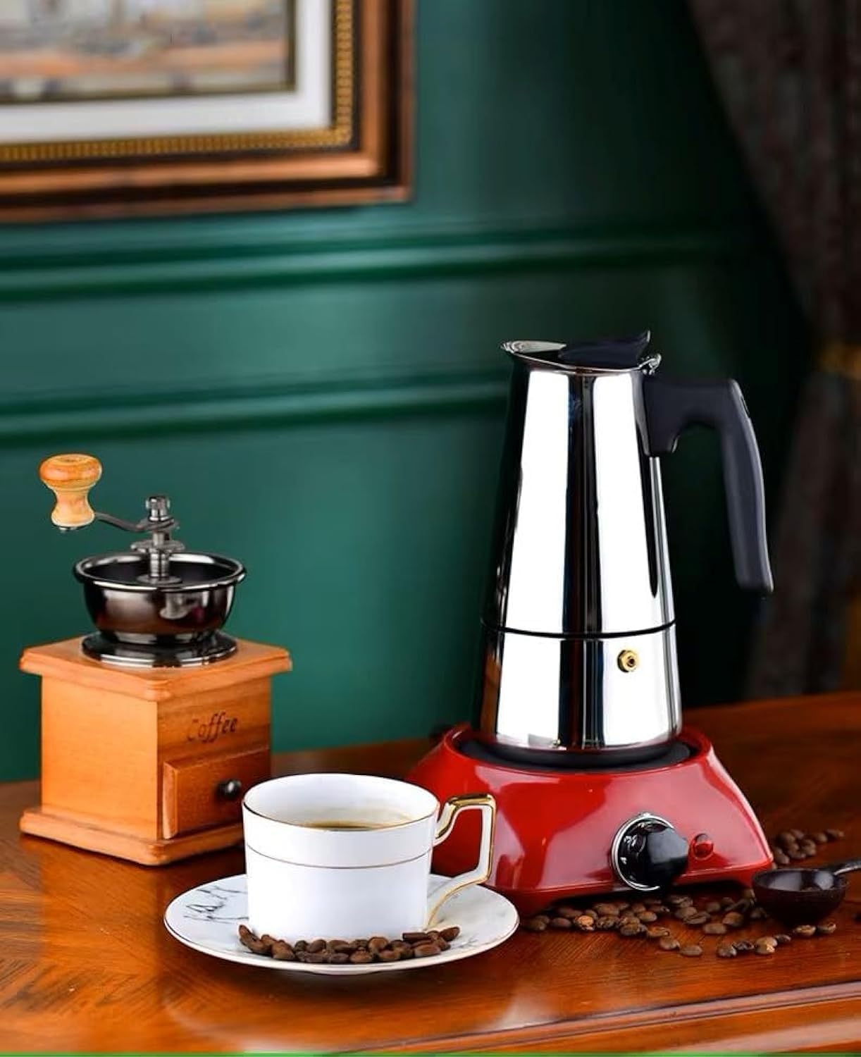 SEQ Stovetop Espresso Maker – 6 Cup (10 oz) Stainless Steel Moka Pot | Induction, Gas, Ceramic, Electric & Halogen Compatible | FREE Coffee Scoop + Extra Gasket | Easy Home Espresso