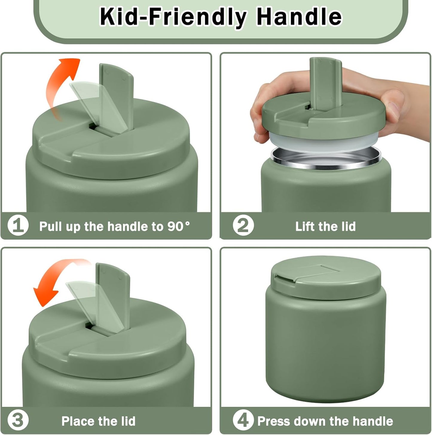 26oz Kids Jar for Hot Food, Insulated Vacuum Food Jar with Buckle Lid, Stainless Steel Wide Mouth Leak Proof Insulated Lunch Container for School Picnic Travel, Green