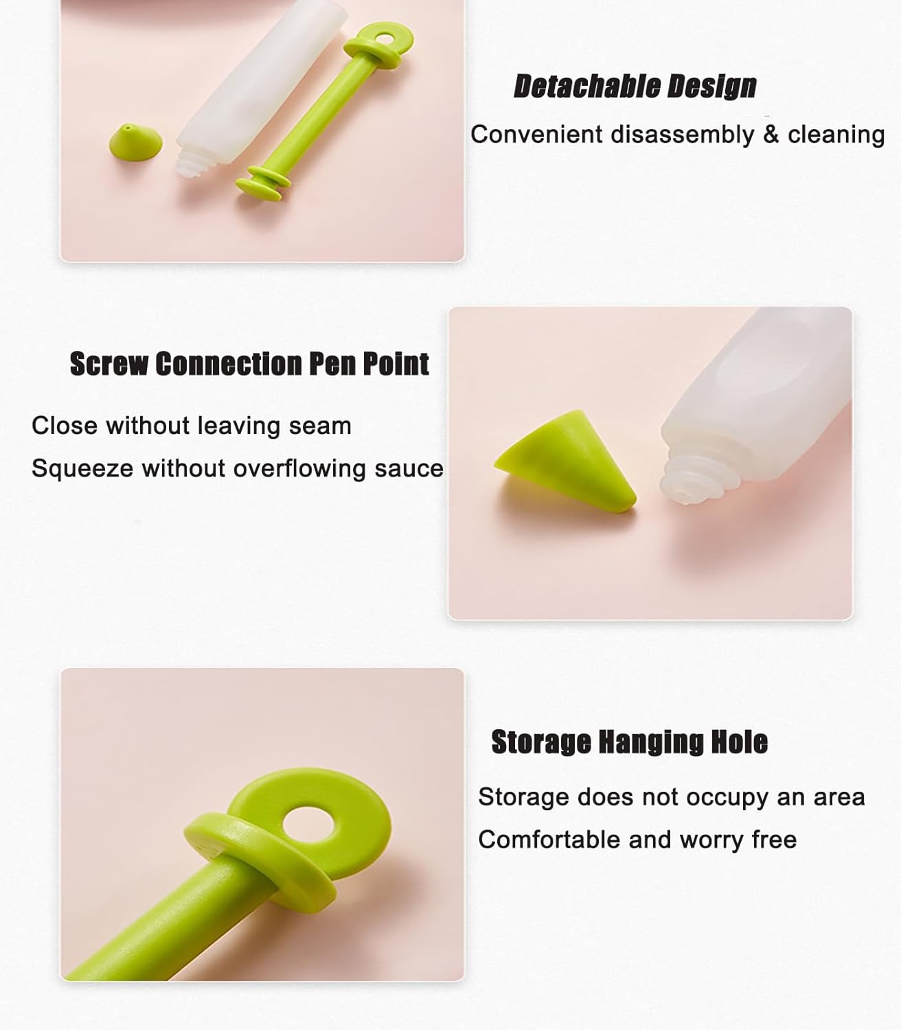 Cake Decorating Pen Dessert Decorating Tool, Silicone Food Syringe Cylinder with 4 Heads Cookie Icing Piping Nozzles Used for Chocolate Jam, Lettering, Drawing, Cream (Green)