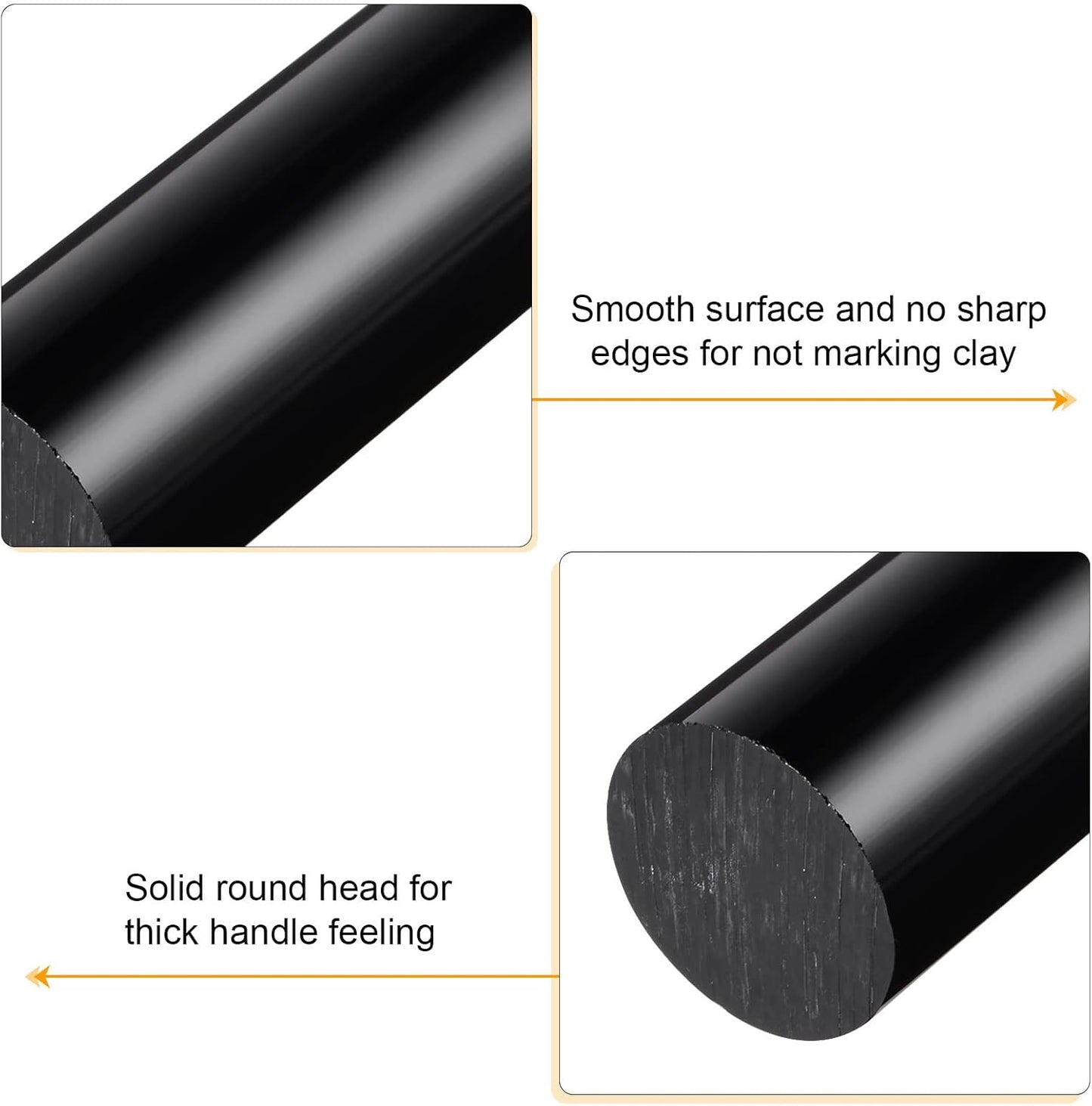 HARFINGTON Acrylic Clay Roller 9 Inch x 1 Inch Solid Non-Stick Plastic Round Tube Roller Polymer Clay Rod Fondant Rolling Pin for Shaping, Sculpting, Modeling DIY Crafts, Black