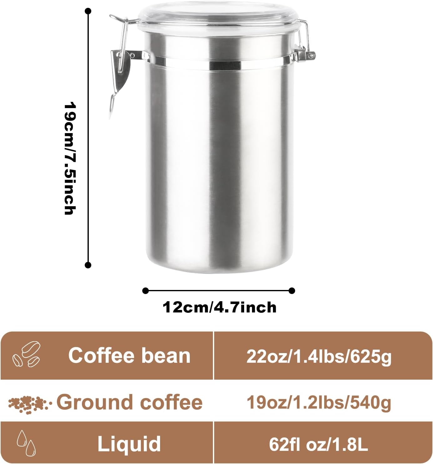 Stainless Steel Food Container with Clear Lids Airtight Container Stackable Small Canisters Kitchen Pantry Storage for Cereal, Snacks, Candy, Herbs, Spices, Sugar, Tea (1.8L Silver-2)