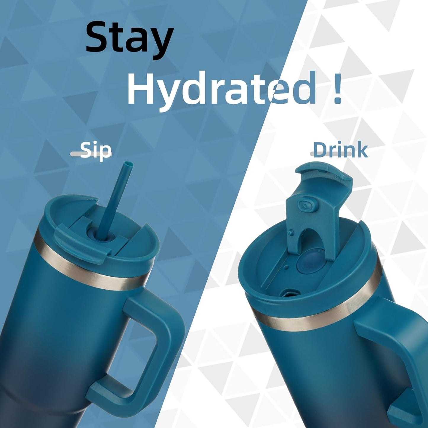 40 oz Tumbler with Handle and 2 Straws,2 in 1 Lid Insulated Water Bottle Stainless Steel Travel Coffee Mug,Indigo Black