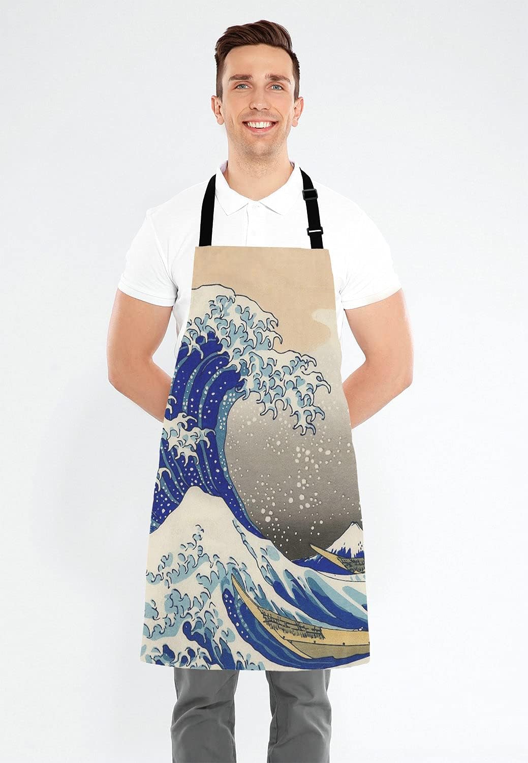Hokusai The Great Wave Bib Apron with Adjustable Neck for Men Women,Suitable for Home Kitchen Cooking Waitress Chef Grill Bistro Baking Apron