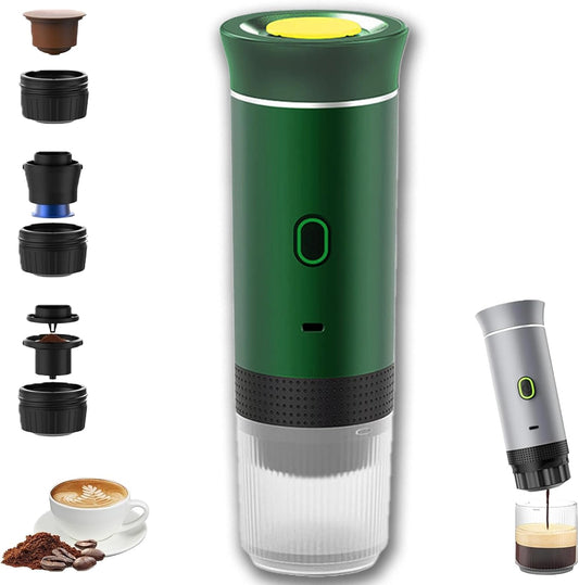 Esprova Portable Espresso Machine, Portable Electric Coffee Maker for Travel Camping, 3-in-1 Self-Heating Espresso Maker, Compatible with Ground Coffee and Capsules, Compact Lightweight (Green)