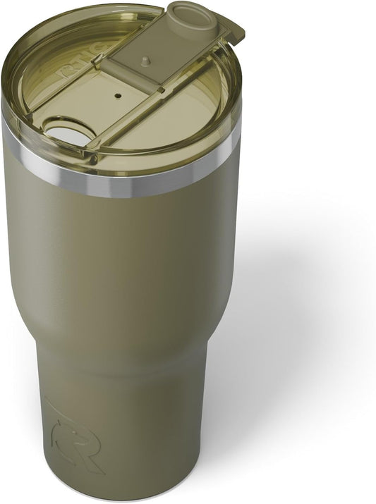 RTIC 40oz Essential Tumbler with Lid, Insulated, Stainless Steel, Metal, Double Wall Vacuum-Insulation, Ceramic Lined, Travel Cup for Iced Coffee, Tea, Hot and Cold Drink, Olive