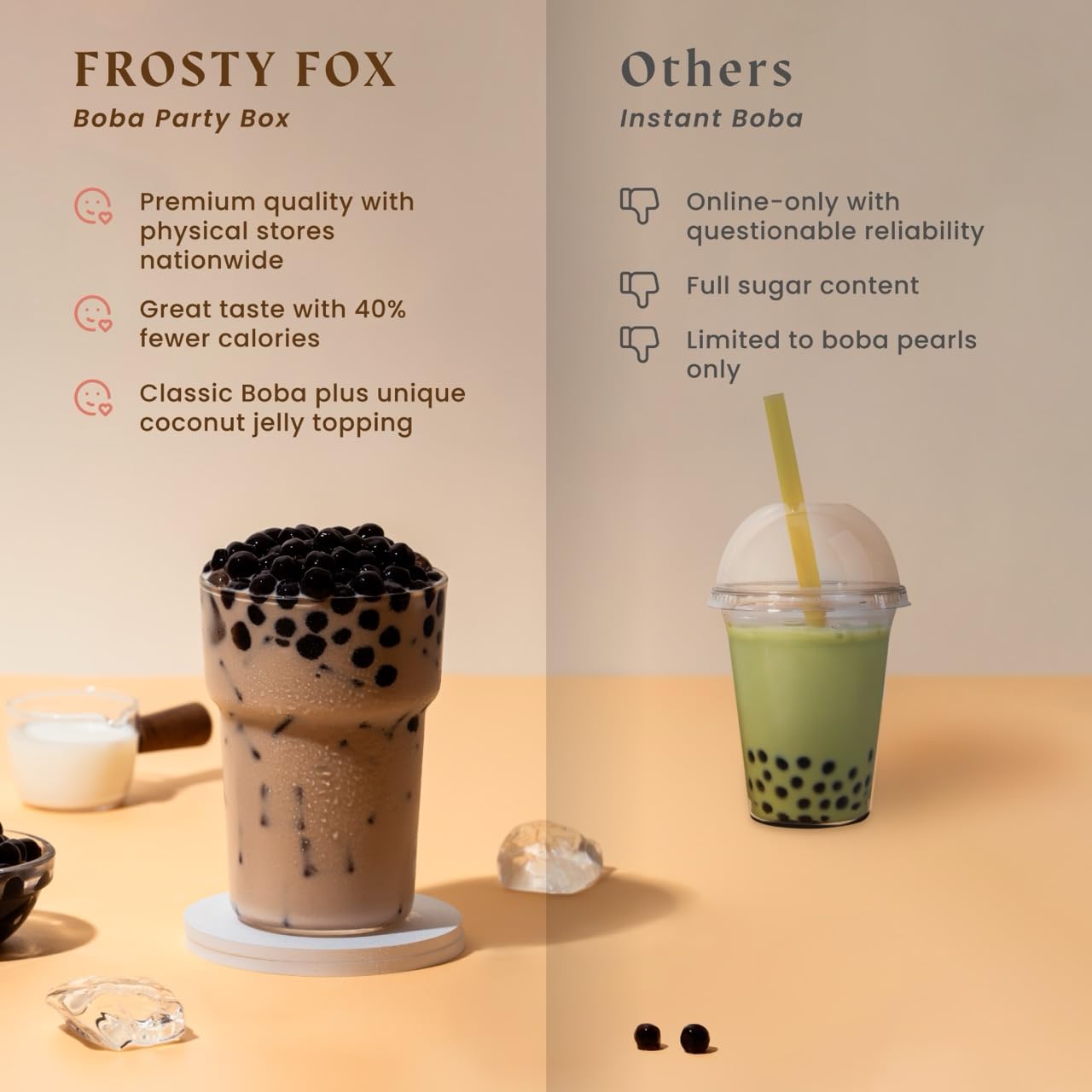 Frosty Fox Premium Boba Bundle Kit 10 Serv. Instant Bubble Pearl Variety Milk Tea Kit with Authentic Brown Sugar Tapioca Pearls & Coconut Jellies - Ready in Under 1 Minute, Includes Straws - Gift Box, Holiday (Classic, Taro and Thai Tea)