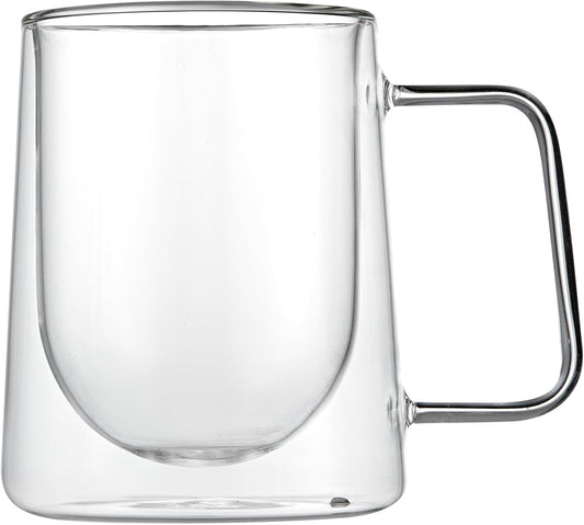 Restaurantware-Forma Professional 10.2 Ounce Double Wall Coffee Mugs, 2 Insulated Coffee Mugs With Handle - Dishwashable, Reusable, Clear Glass Beverage Cups, Freezable, For Hot Or Cold Beverages