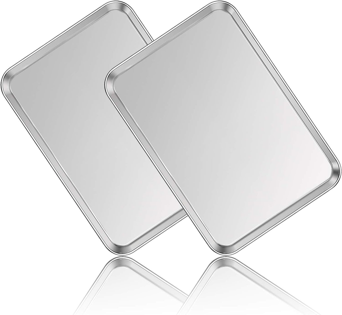 Stainless Steel Baking Sheet Set of 2, Deedro Cookie Sheet Metal Baking Pan Oven Tray, Non Toxic & Heavy Duty, Rust Free & Mirror Finish, Easy Clean & Dishwasher Safe, 20 x 14 x 1.3 Inch
