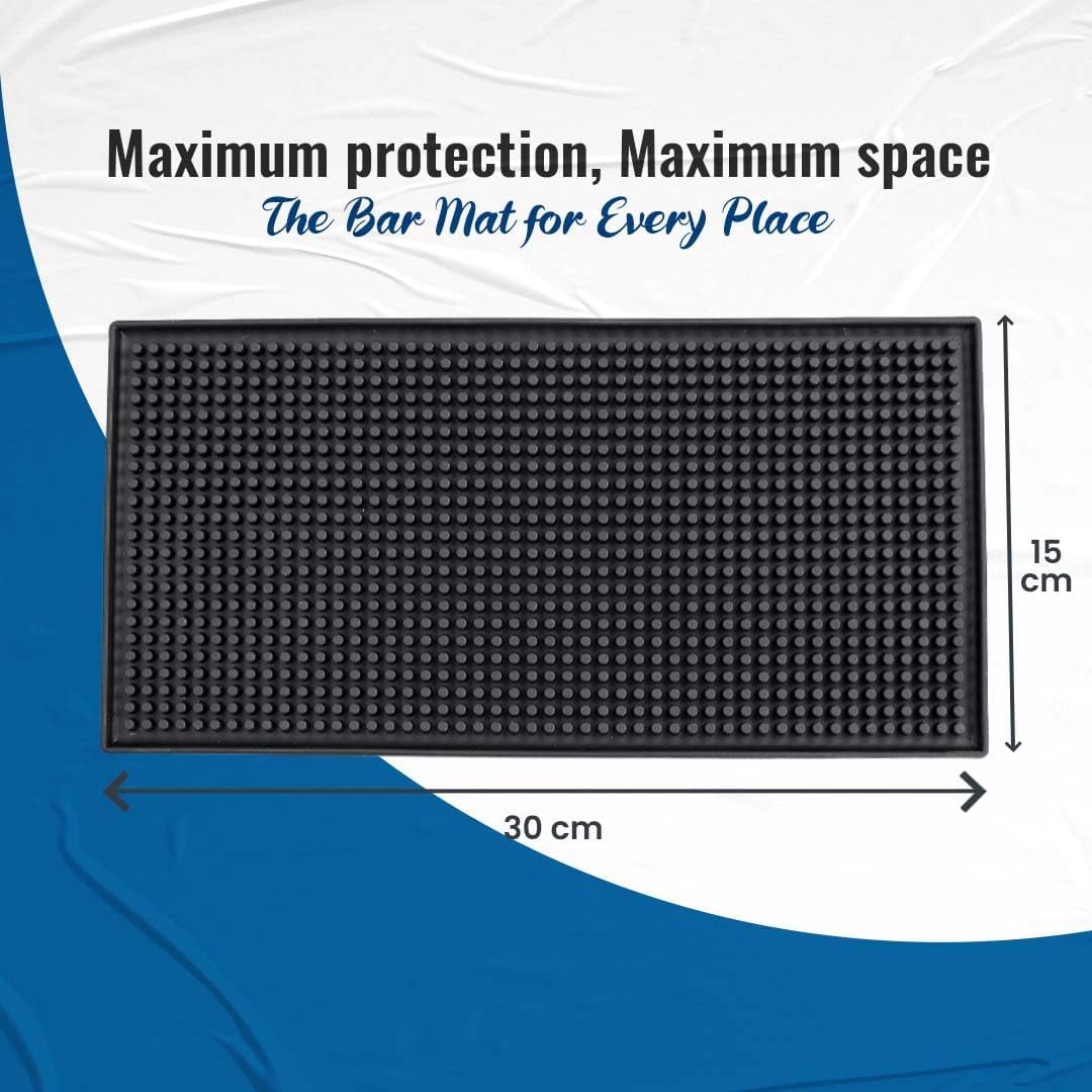 Rubber Bar Mats for Countertop by ProTensils - 12" x 6" Black Bar Mats for Bartending, Bar Service Mat, Home Bar, Coffee Bar Mat Spill Matt (2 Pieces)