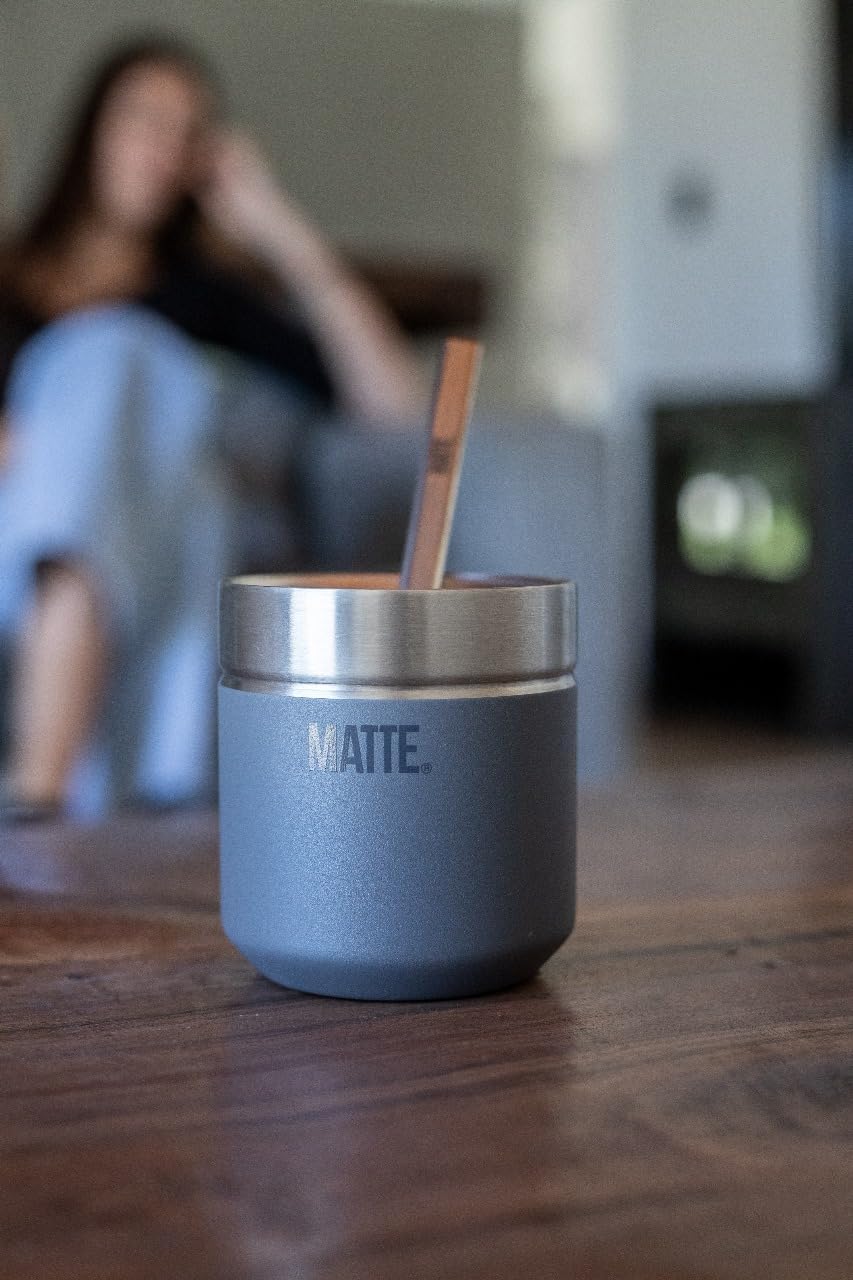 Matte 6.5 oz Yerba Mate Gourd and Bombilla Set - Includes DS Pro Box - BPA Free Yerba Mate Set Kit with Mate Straw, Elegant Design, Non-Slip Base (Blue)