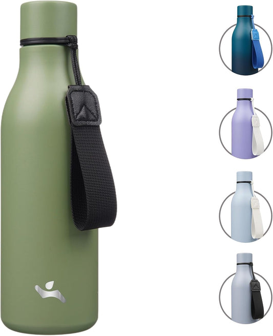 Insulated Water Bottle with Strap,18 oz Double Wall Stainless Steel Vacuum Bottles Metal Water Flask,Forest Green