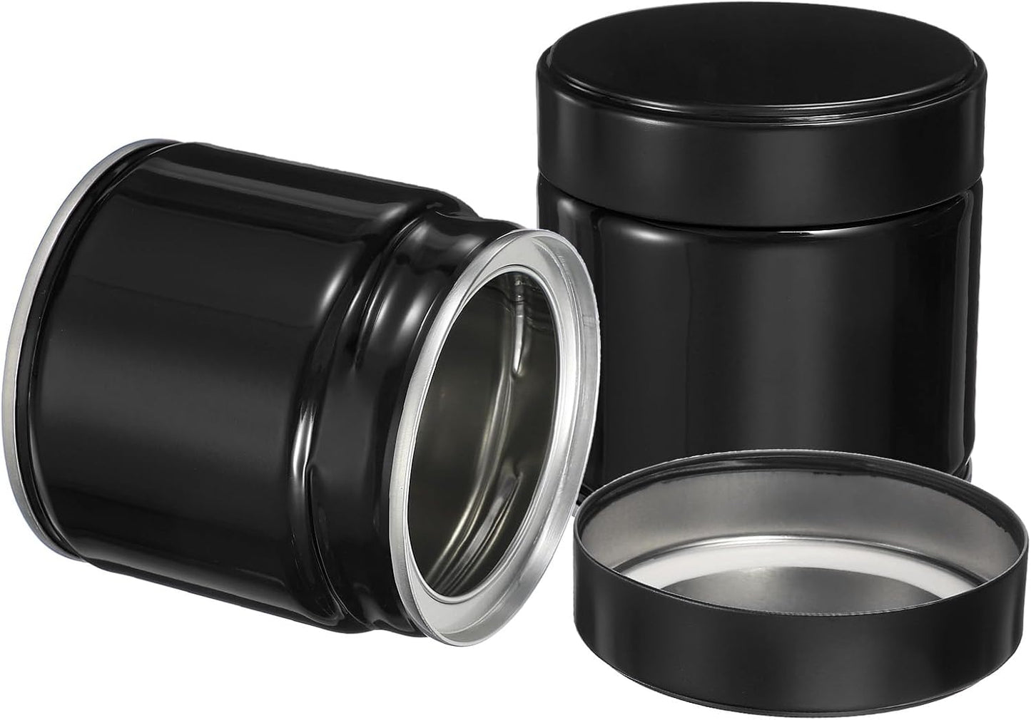 uxcell 2Pcs Round Tea Canisters, 3" x 3" Airtight Metal Tea Containers for Loose Tea, Coffee Beans, Spices - Durable, Compact, and Stylish Storage Tea Tin (Black)