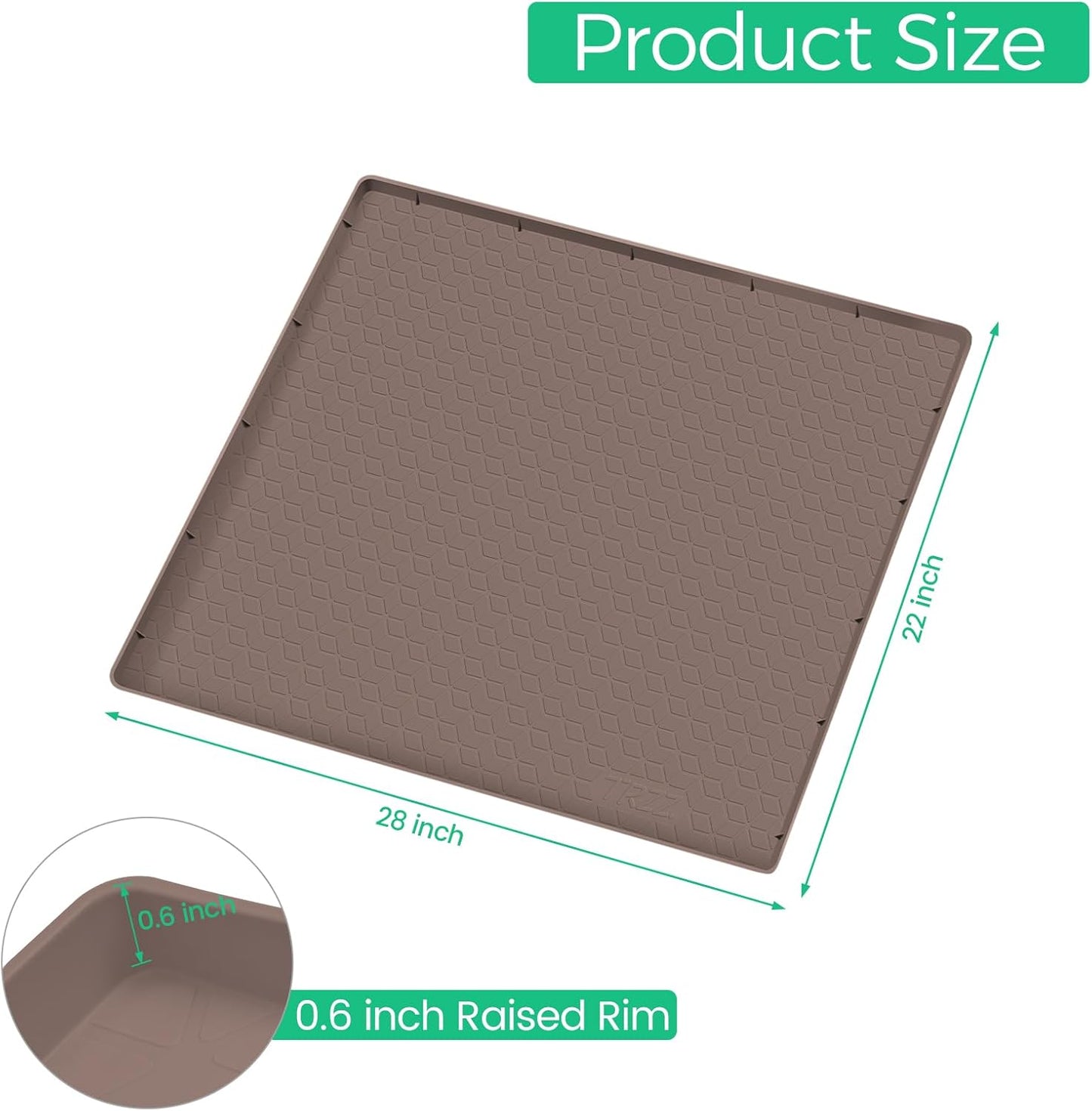 TRZZ Silicone Waterproof Under Sink Mat 28" x 22", Drip Tray and Cabinet Liner for Kitchen and Bathroom, Prevents Water Damage and Organizes Cabinets (Brown)