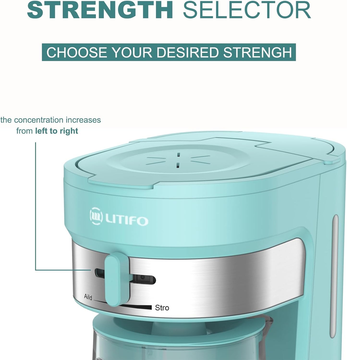 LITIFO Iced Tea Maker and Iced Coffee Maker Brewing System with 2.5-quart Pitcher, sliding strength selector for Taste Customization, Stainless Steel (Green)