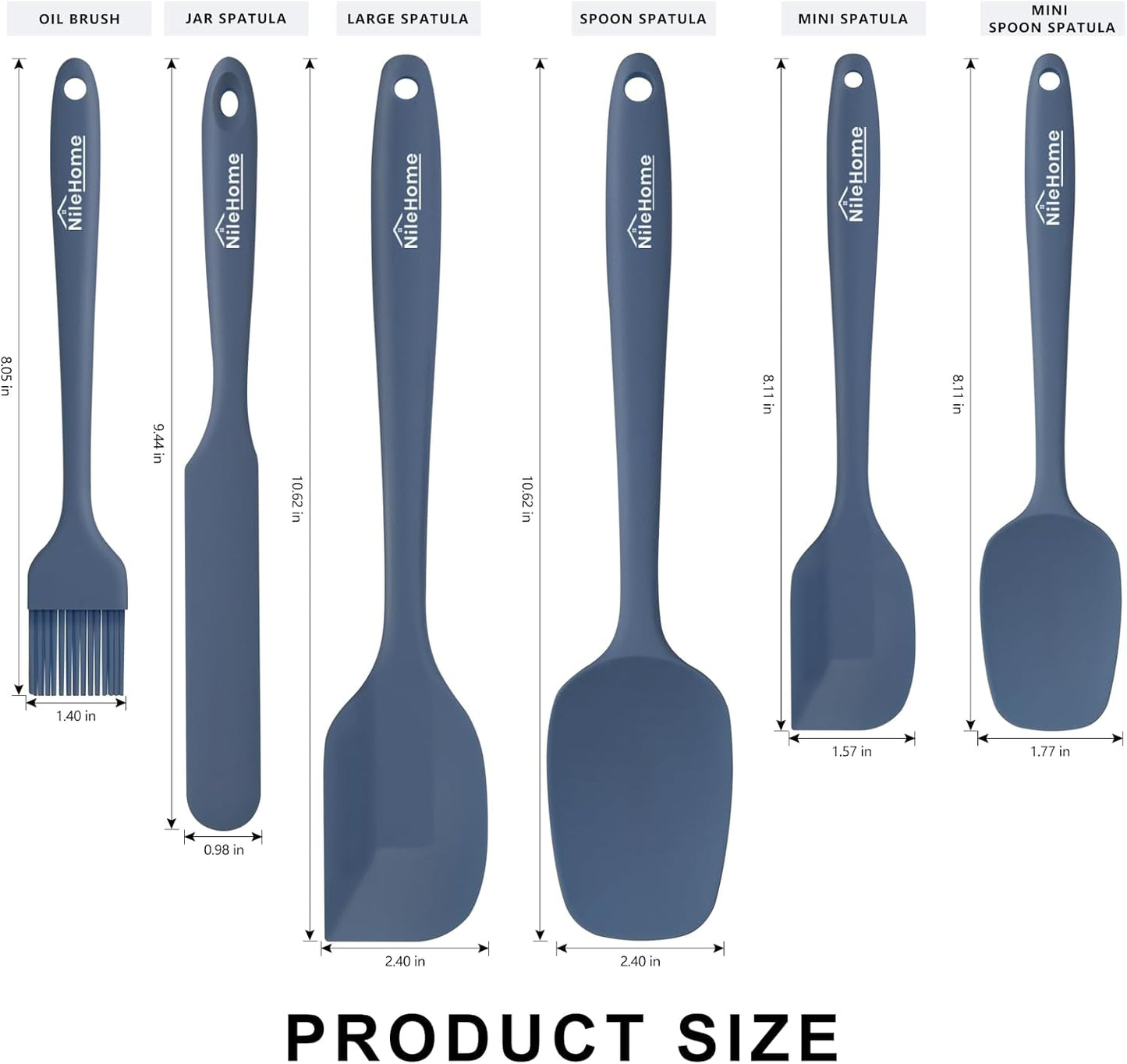 NileHome Silicone Spatula Set, 6 Packs Food Grade Kitchen Utensils with Silicone Brush Heat Resistant Dishwasher Safe BPA-Free Rubber Spatula for Scraping, Baking, Cooking, Mixing, Haze Blue