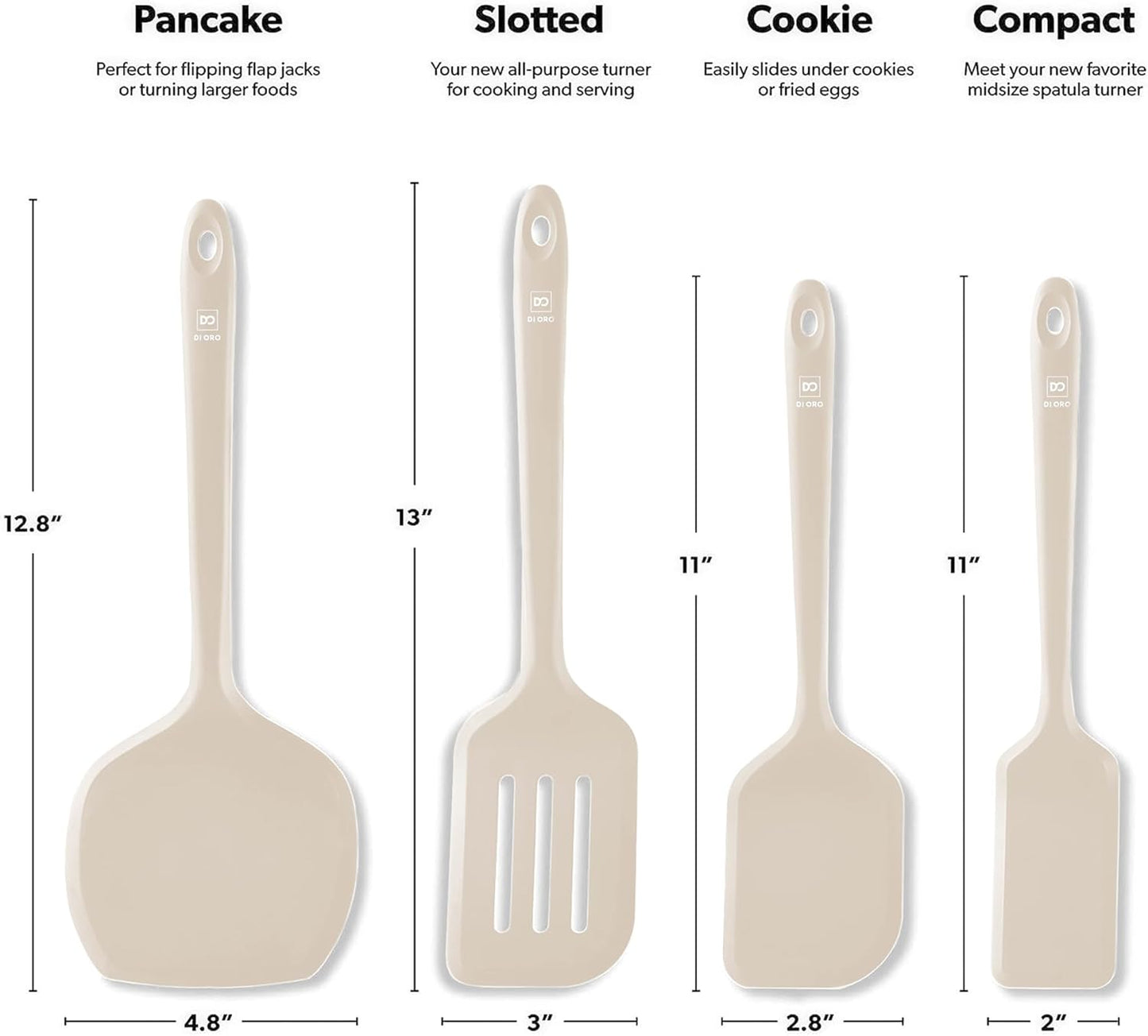 New DI ORO Silicone Turner Spatula Set - Kitchen Spatulas for Nonstick Cookware - Cooking Utensils for Flipping Eggs & Pancakes - 600°F Heat-Resistant BPA Free Turners - Dishwasher Safe (4pc, Clay)
